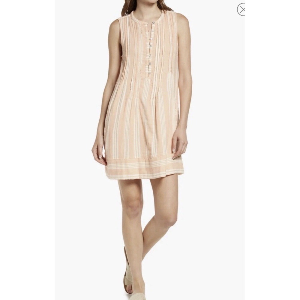 Sleeveless Striped Mini Dress in Light Peach